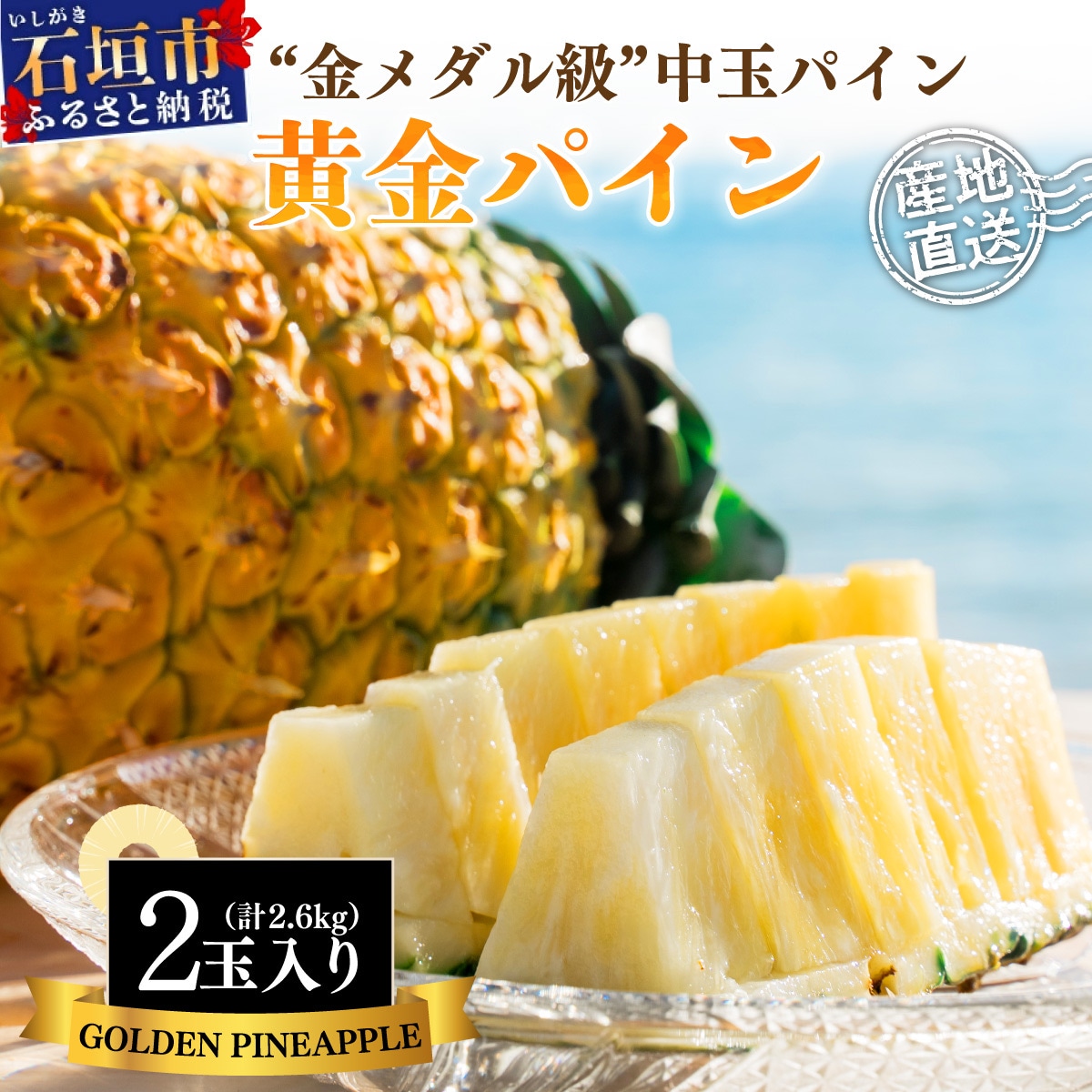 【先行受付】石垣島産 中玉 黄金パイン 2玉 合計約2.6kg《2025年夏季 順次発送》