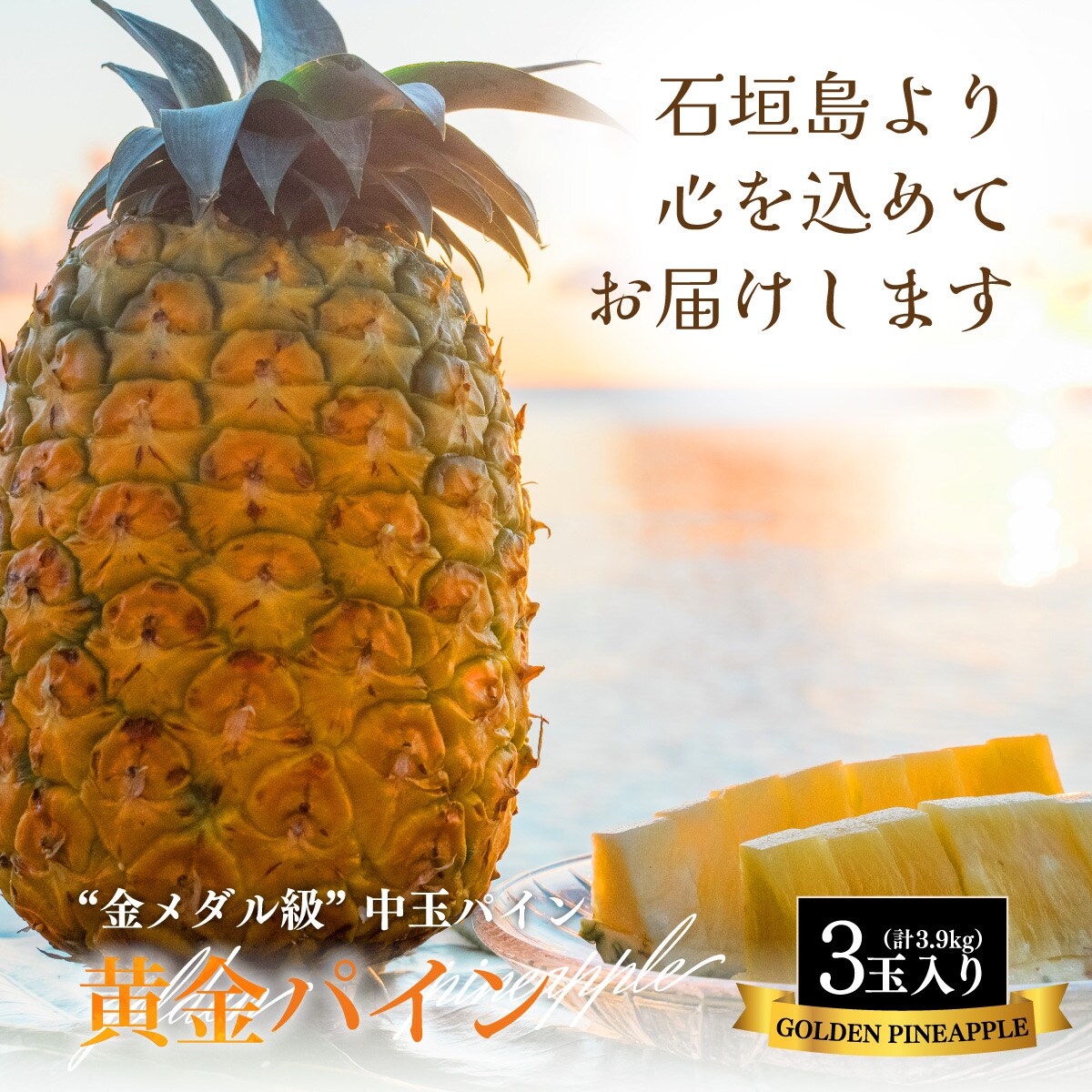 【先行受付】石垣島産 中玉 黄金パイン 3玉 合計約3.9kg《2026年7月 順次発送》