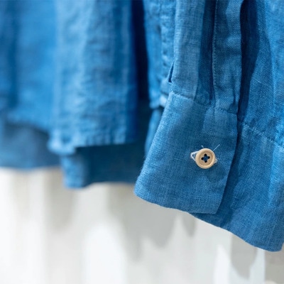 【石垣島の藍染工房】長袖シャツ【カラー:ブルー】【サイズ:Sサイズ】