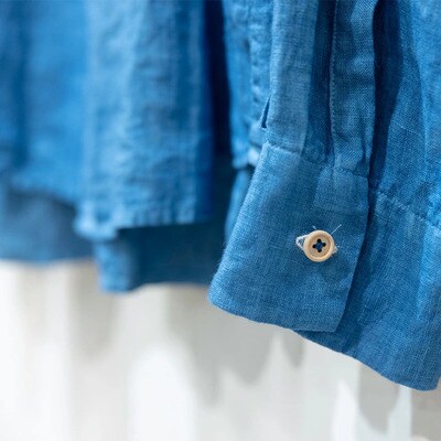 【石垣島の藍染工房】長袖シャツ【カラー:ブルー】【サイズ:Lサイズ】