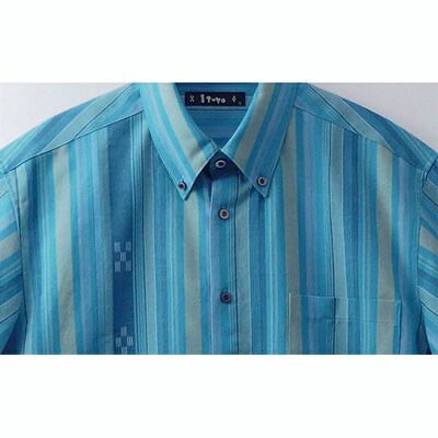 AZ-83 みんさー織 総手織りボタンダウンシャツ(ニライカナイBL)Mサイズ