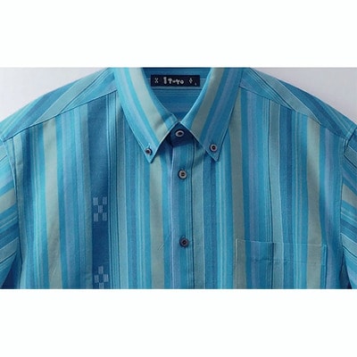 AZ-84 みんさー織 総手織りボタンダウンシャツ(ニライカナイBL)Lサイズ