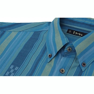 AZ-85 みんさー織 総手織りボタンダウンシャツ(ニライカナイBL)LLサイズ