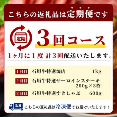 【全3回 定期便A】 石垣牛特選　焼肉・サーロインステーキ・すきしゃぶ　計2.2kg