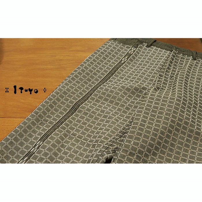 みんさー織 総手織りパンツ(楕円ヒチガーラ グレイッシュ)Lサイズ AZ-66-1