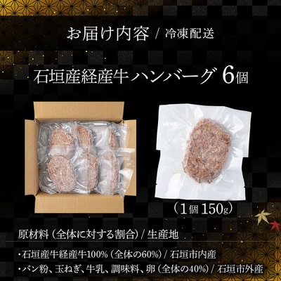 【2025年11月発送】石垣産経産牛ハンバーグ150g×6/箱