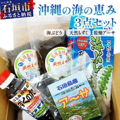 沖縄の海の恵み　3点セット(海ぶどう、天然もずく2パック、アーサ) もずくのタレ1本付 CK-013