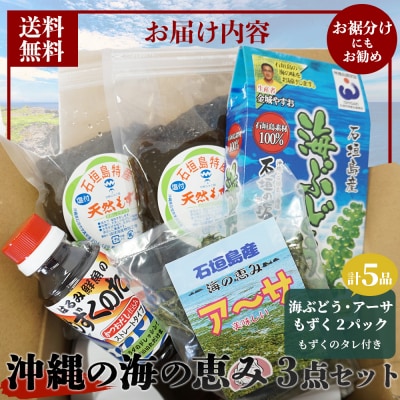 沖縄の海の恵み　3点セット(海ぶどう、天然もずく2パック、アーサ) もずくのタレ1本付 CK-13