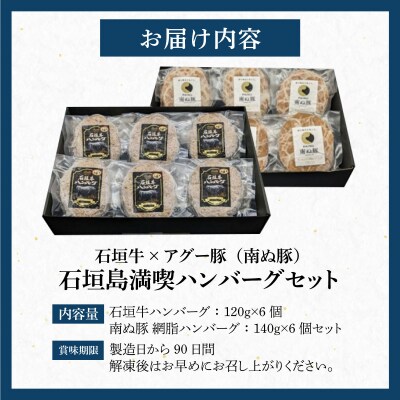 石垣牛×アグー豚(南ぬ豚)石垣島満喫ハンバーグセット(各6個 計12個)
