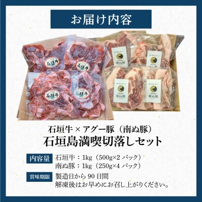 石垣牛×アグー豚(南ぬ豚)石垣島満喫切落しセット(各1kg 計2kg)