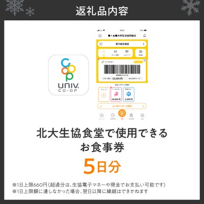 北大生協食堂で利用できる　お食事券5日分(1日上限660円)_hs364-001