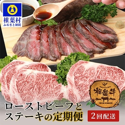 【定期便2回】総重量1kg!椎葉牛 ローストビーフとステーキの定期便