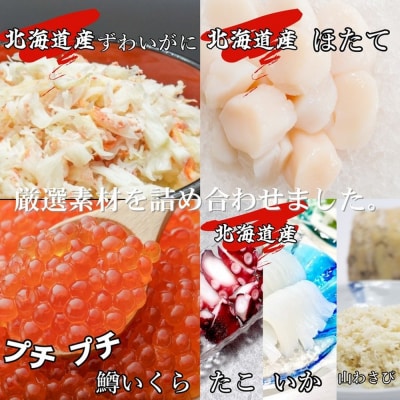 【敬老ギフト】五色海鮮セット×4　化粧箱入り　|海鮮丼　いくら　かに　帆立　北海道
