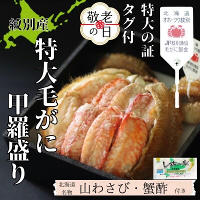 【敬老ギフト】【紋別産】特大毛がに甲羅盛り | 特大のタグ付き かに　かにみそ　無添加　山わさび　蟹