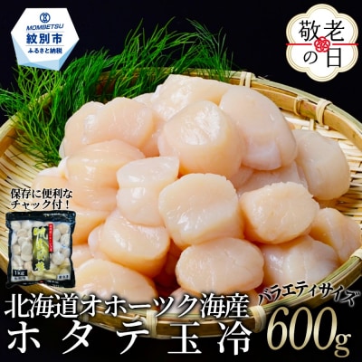 【敬老ギフト】北海道オホーツク海産ホタテ玉冷バラエティサイズ(600g)| 訳あり サイズ不揃い