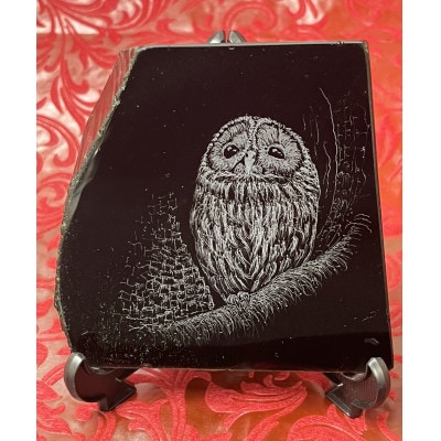 「黒耀石体験ミュージアム」オリジナル 手彫り彫刻の黒耀石の置物B フクロウ