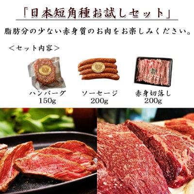 【個数限定】長門牧場　希少和牛「日本短角種」ハンバーグ・ソーセージ・切り落とし　3種おためしセット