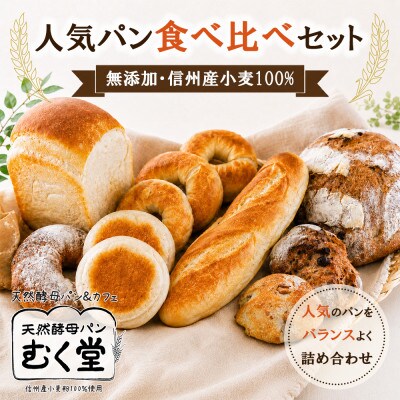 天然酵母パン&カフェ むく堂 人気パン食べ比べセット　無添加・信州産小麦100%　詰め合わせ