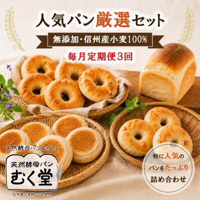 【毎月定期便】天然酵母パン&カフェ むく堂 人気パン厳選セット　無添加・信州産小麦100%全3回