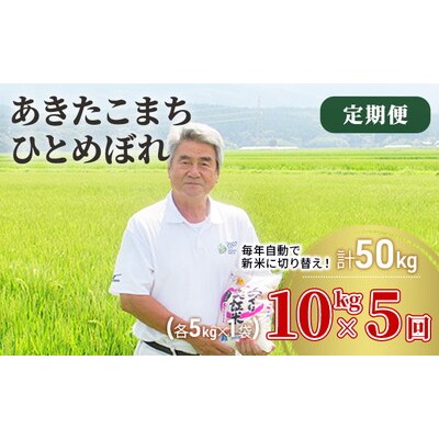 定期便5回 あきたこまち・ひとめぼれ 10kg (各5kg) 令和7年産[No.5685-2379]