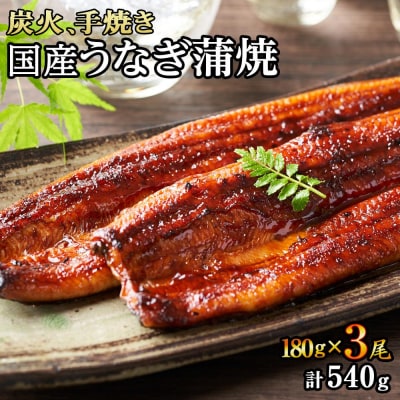 【炭火・職人手焼き】　国産うなぎ蒲焼　約180g×3尾・たれ・山椒　和食竜むら
