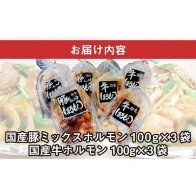 【ビールがすすむ】豚・牛ホルモン6パックセット(豚ミックスホルモン3パック・牛ホルモン3パック)
