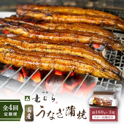 【全4回定期便】　国産うなぎ蒲焼　約160g×3尾・たれ・山椒　【炭火・職人手焼き「和食竜むら」】