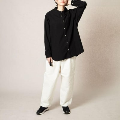 OSOCU 知多木綿 黒染め バンドカラーシャツ 名古屋黒紋付染