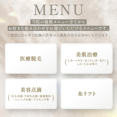 美容医療　脱毛・美肌　選べる!施術10万円分【組み合わせ自由】まゆりなclinic名古屋栄