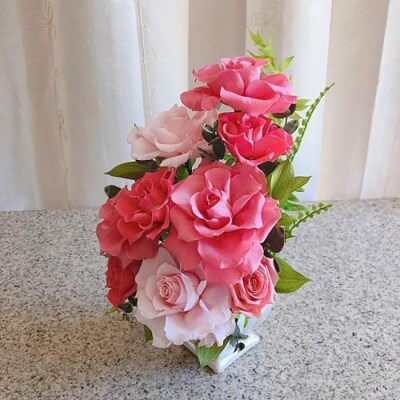 プリザーブドフラワー・bell薔薇(クリアケース入り)　ピンク系