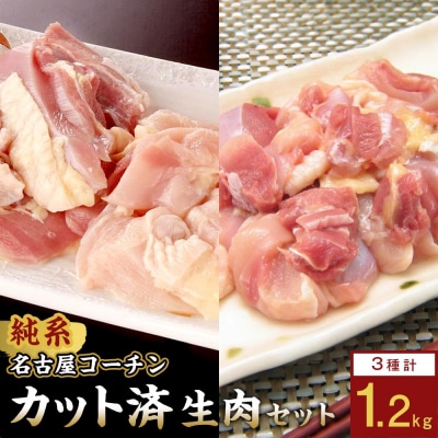 純系名古屋コーチン　モモ・ムネ・ササミセット【カット済のボリューム1.2kg】