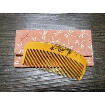 つげ櫛の櫛留商店　本つげ材とき櫛(細歯)袋付　※約8.2cm