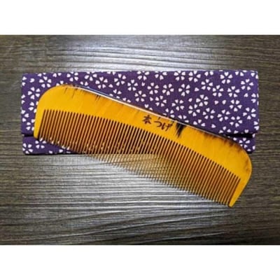 つげ櫛の櫛留商店　本つげ材すす櫛(細歯)袋付　※約13.5cm