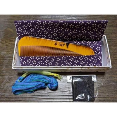 つげ櫛の櫛留商店　本つげ材すす櫛(細歯)袋付　※約13.5cm