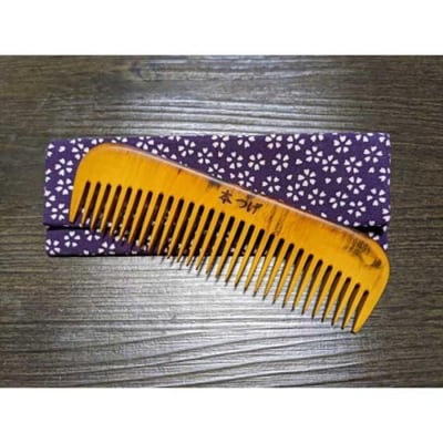 つげ櫛の櫛留商店　本つげ材すす櫛(荒歯)袋付　※約13.5cm