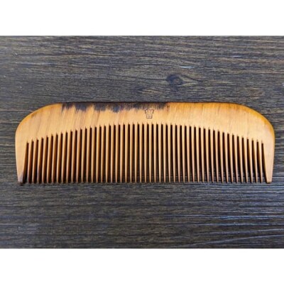つげ櫛の櫛留商店　本つげ材焼絵櫛(すす櫛中歯)袋付　※約12cm