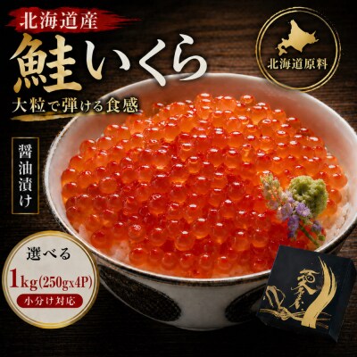 いくら 醤油漬け 1kg(250g×4P) 北海道 小分け  鮭の卵 化粧箱入り