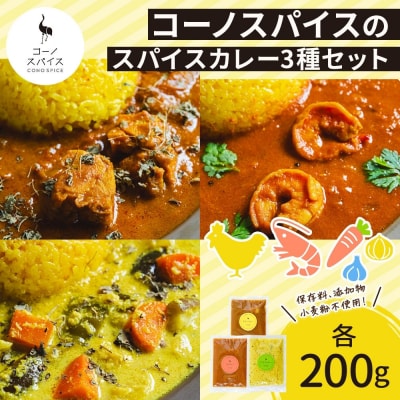 コーノスパイス スパイスカレー3種セット チキン エビカレー ベジタブル 各200g