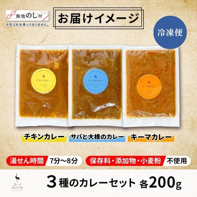 《無地熨斗》 コーノスパイス スパイスカレー3種セット チキン サバと大根 キーマ 各200g