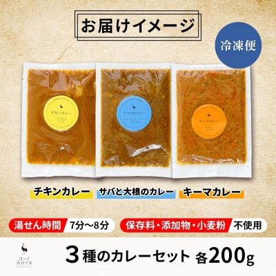 コーノスパイス スパイスカレー3種セット チキン サバと大根 キーマ 各200g