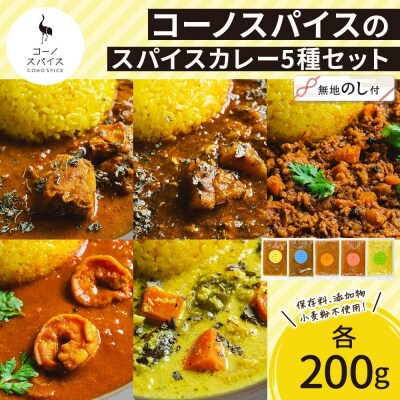 《無地熨斗》コーノスパイス スパイスカレー5種セット 各200g