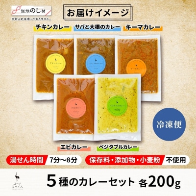 《無地熨斗》コーノスパイス スパイスカレー5種セット 各200g