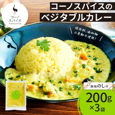 《無地熨斗》 コーノスパイス ベジタブルカレー 200g×3パック