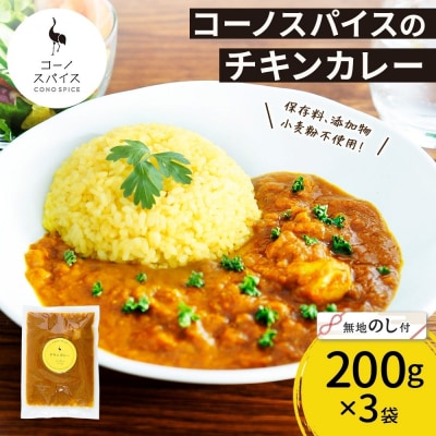 《無地熨斗》 コーノスパイス チキンカレー 200g×3パック