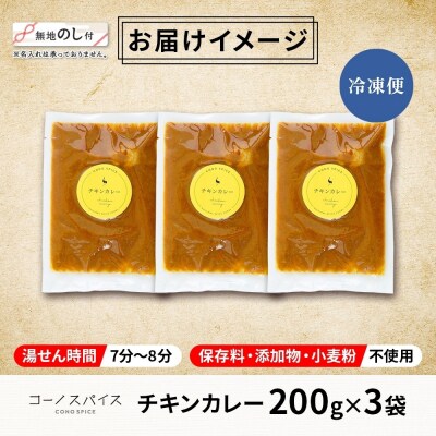 《無地熨斗》 コーノスパイス チキンカレー 200g×3パック