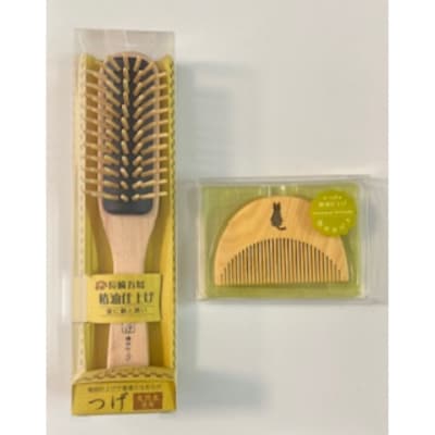 【セット】つげブローブラシ+つげのくし(ねこ)携帯袋付き