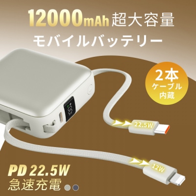 【2025年モデル】モバイルバッテリー 12000mAh 46.2Wh <シルバー>