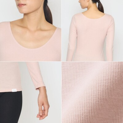 【ベージュ 4Lサイズ】リファ バイタルテック モイストリブ Uネックロングスリーブインナー