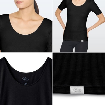 【ベージュ SSサイズ】リファ バイタルテック モイストリブ Uネックショートスリーブインナー