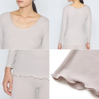 【Sサイズ】リファ バイタルテック リッチシルクリブ Uネックロングスリーブインナー